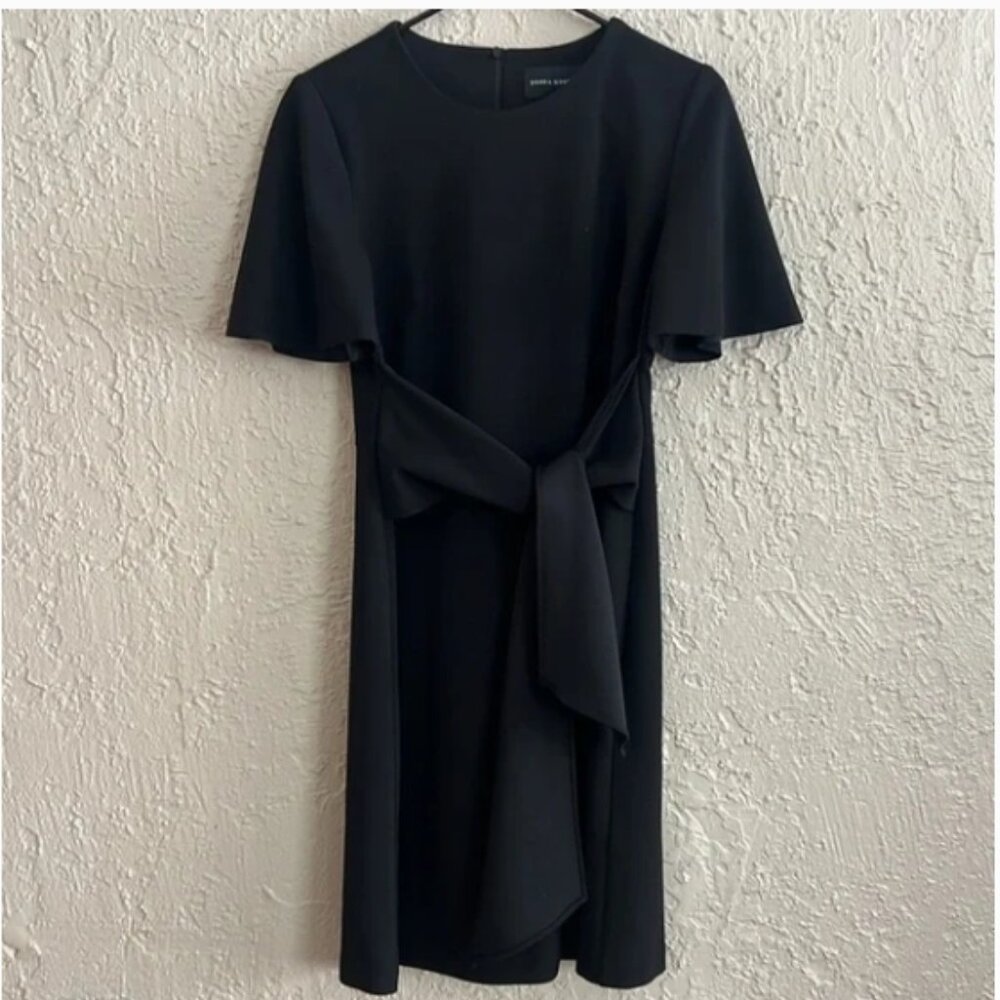 Donna Morgan Flutter Sleeve Waist Tie Dress 8, BLACK Wrap Around - Picture 13 of 14